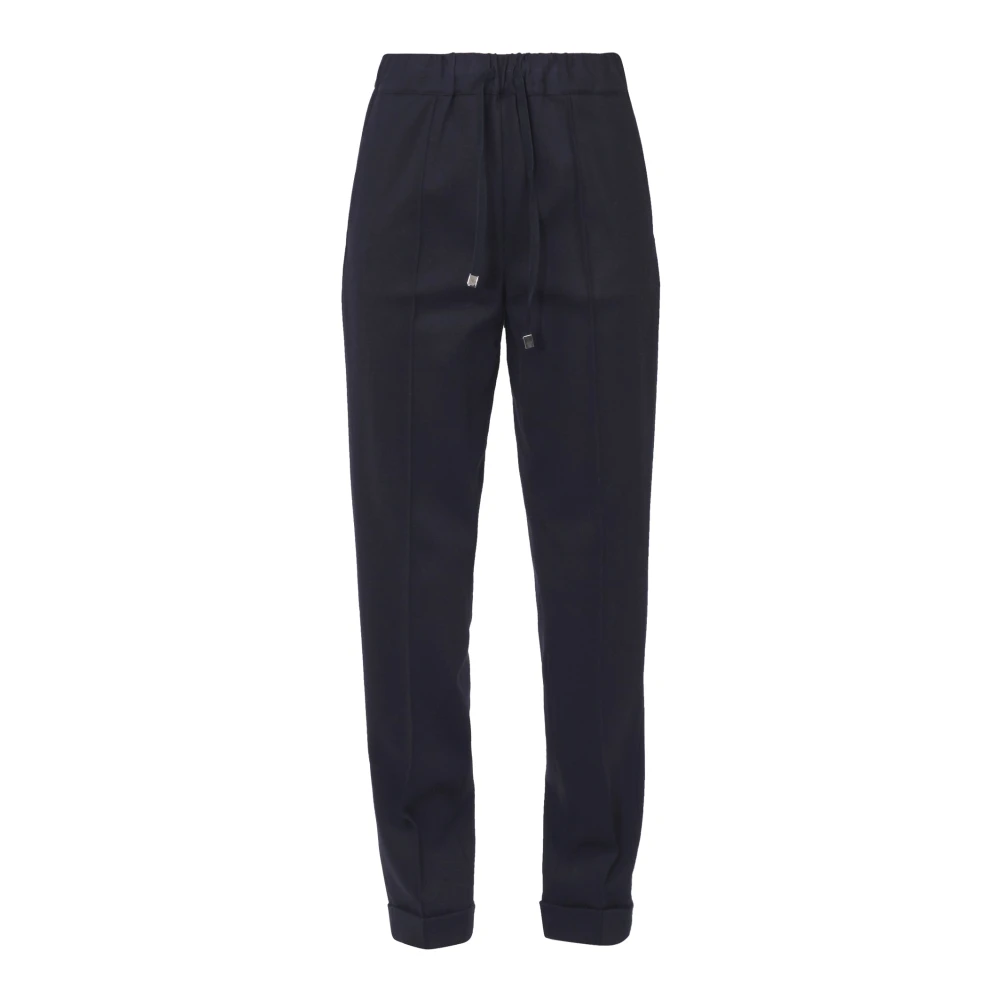 Liviana Conti Milano Straight Broek met Geribbelde Detail Blue Dames