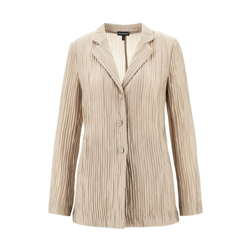 Emporio Armani Vrouw Beige Single-Breasted Blazer Jacket,Pleated Blazer