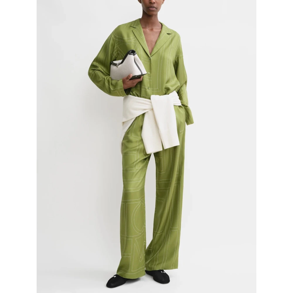 TotêMe Zijden Monogram PJ Broek Green Dames