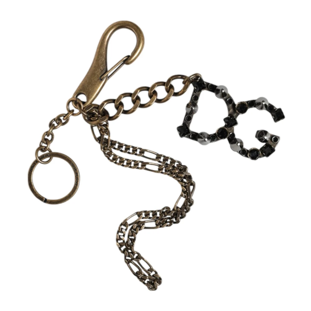 Dolce & Gabbana Kristalversierde Metalen Sleutelhanger met Logo Gray Dames