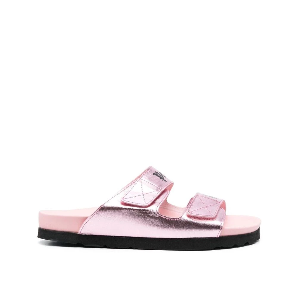 Palm Angels Women's Pink Sliders, 6 Uk, Logo Leather Sandals