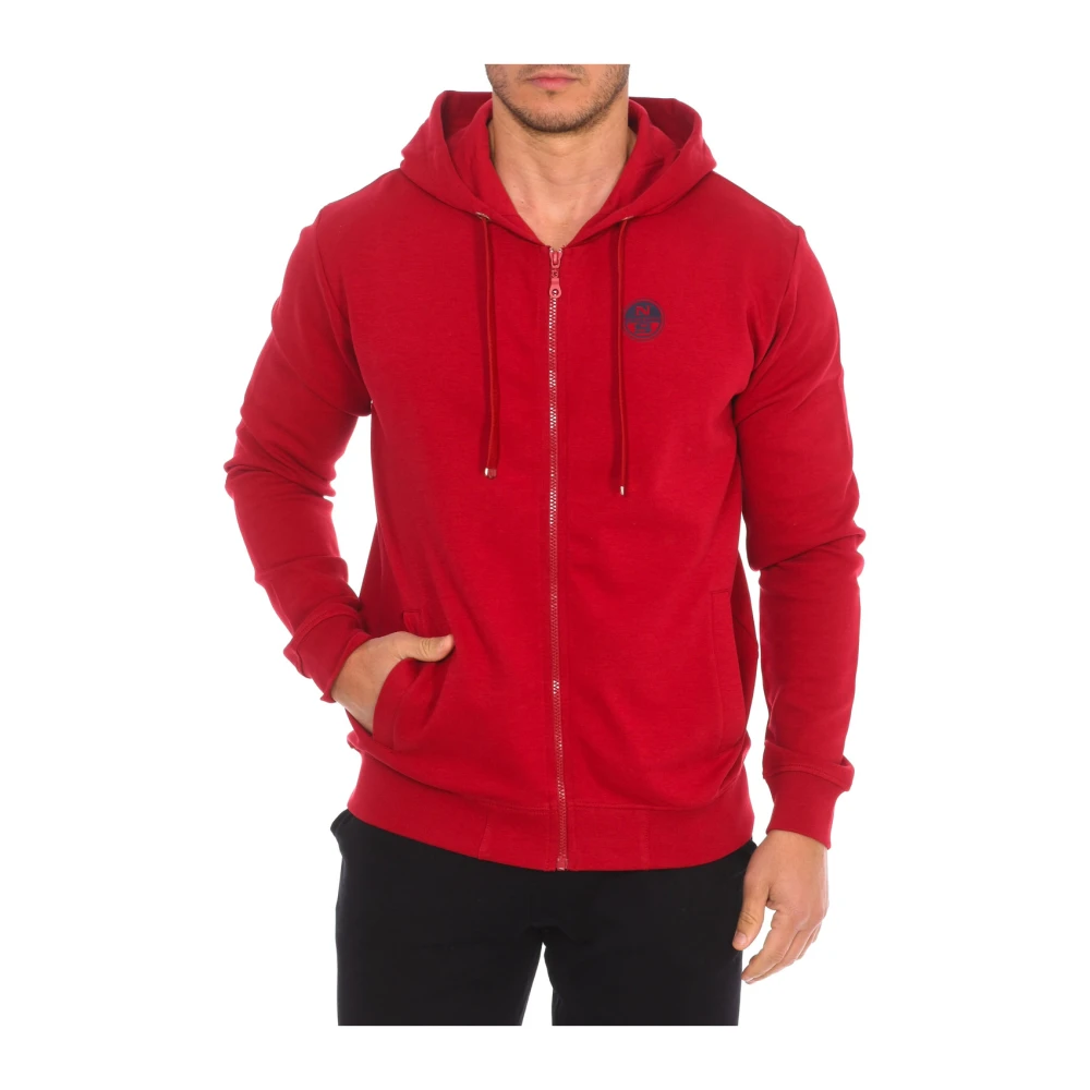 North Sails Men's Red Zip Hoodie With Ribbed Hem - Zip-Throughs - S - Sweatshirts & Hoodies