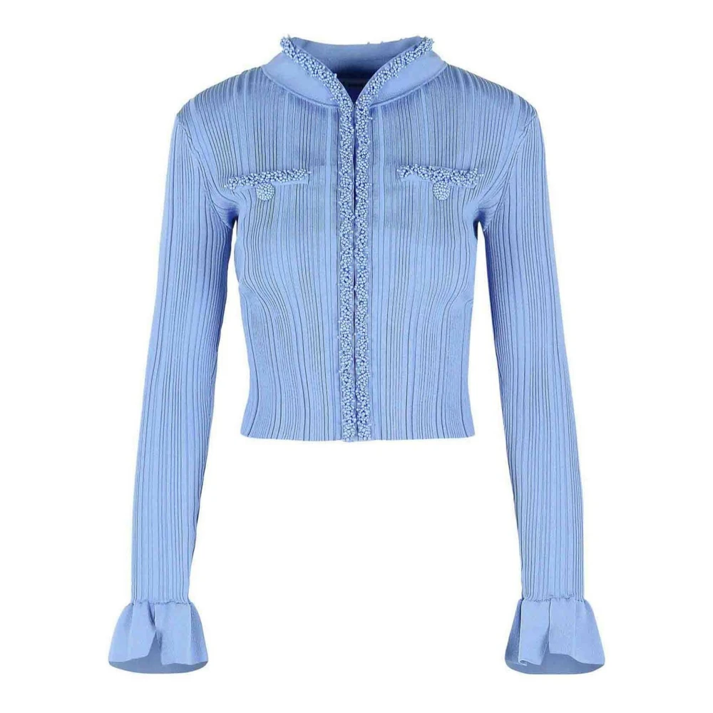 Self Portrait Women's Blue Pearl Trim Cardigan - Cardigans - Xs - Knitwear
