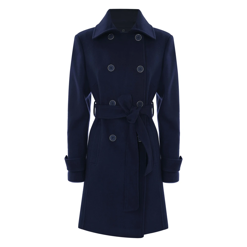 Kocca Women's Blue Faux Fur Collared Coat, Double Breasted