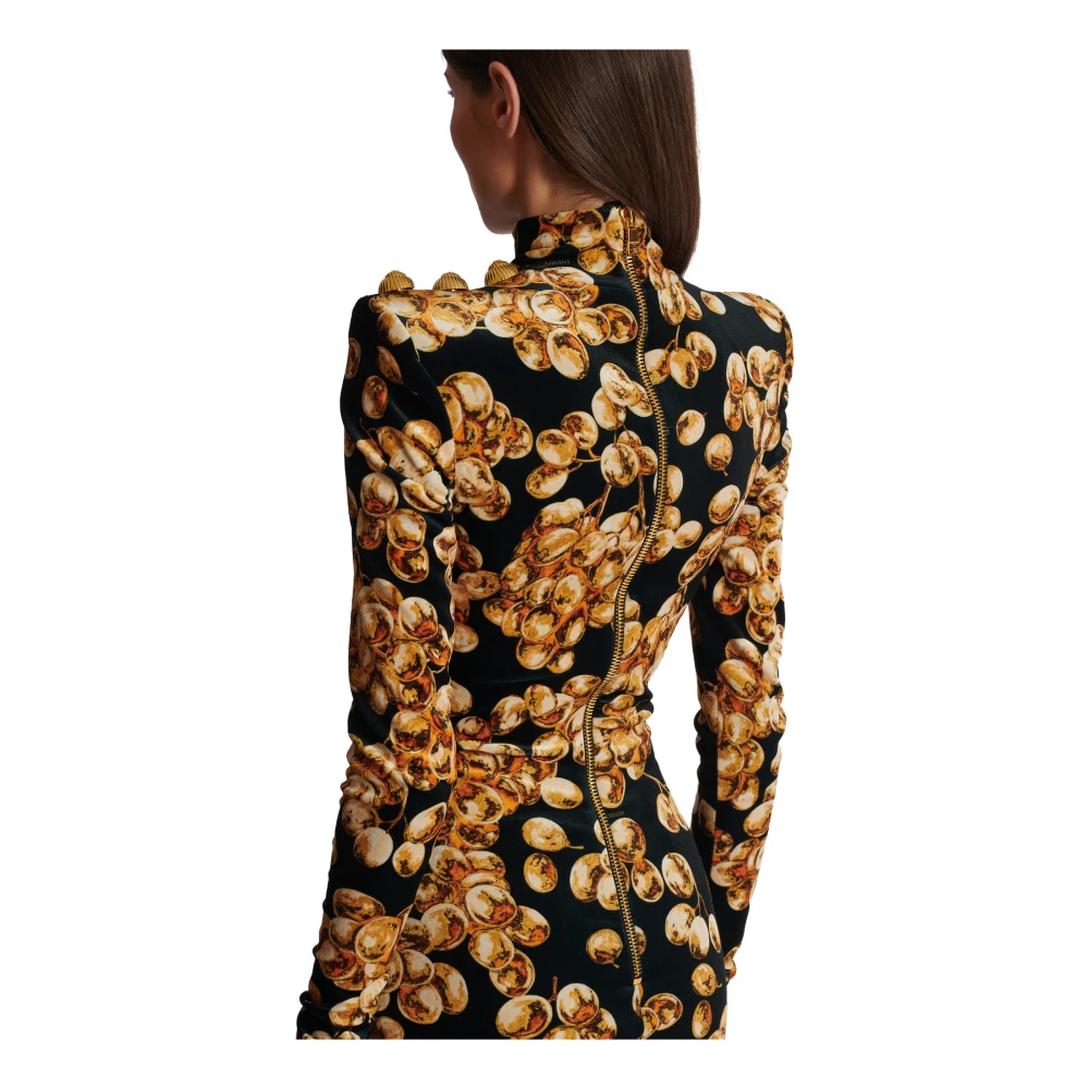 Balmain Korte Velvet Jurk met Druivenprint Yellow Dames