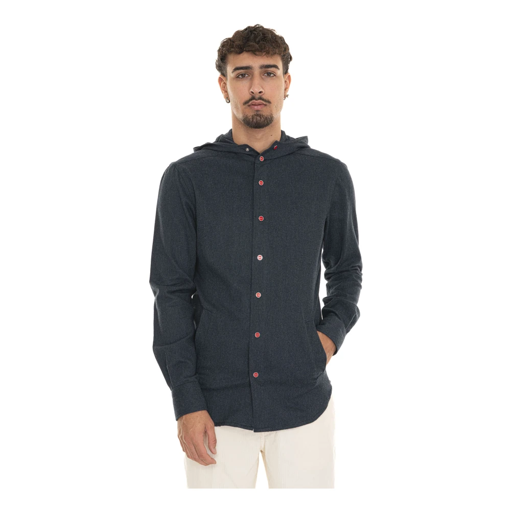 Kiton Hoodie met drukknopen Blue Heren