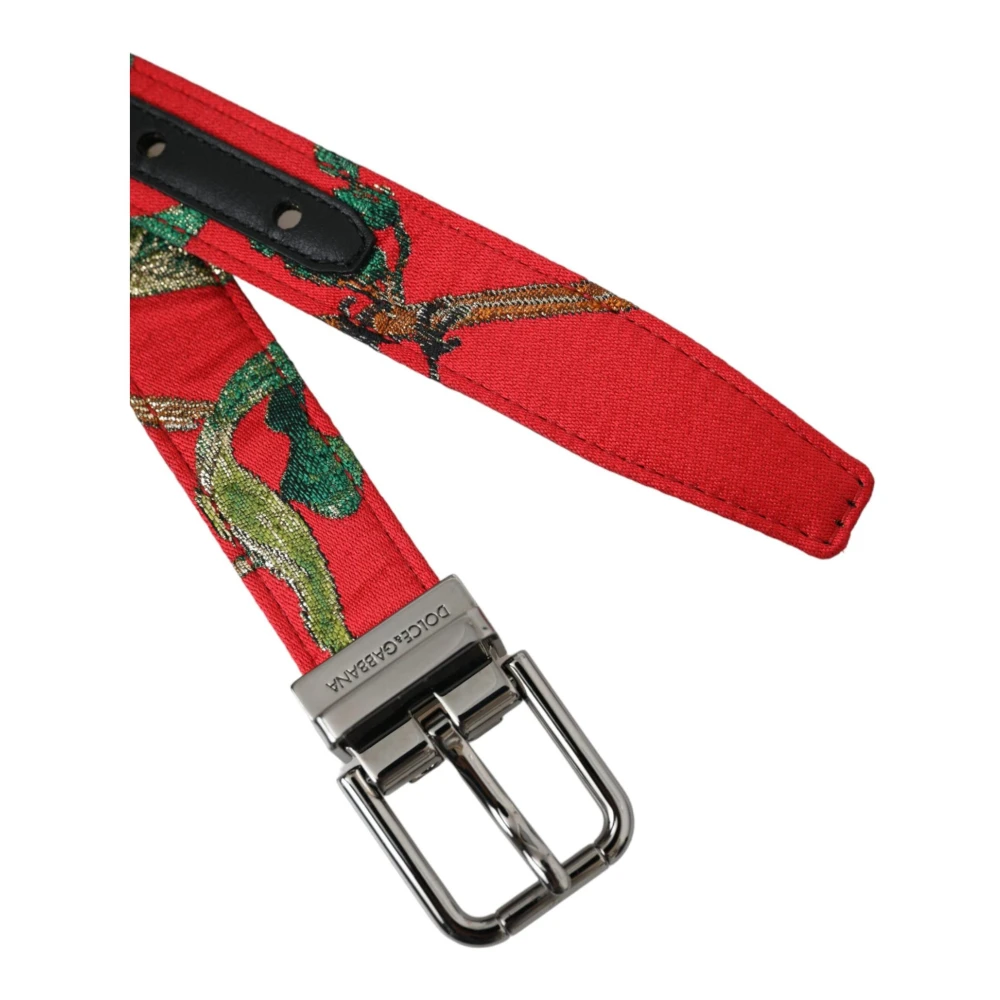 Dolce & Gabbana Rood Leren Jacquard Metalen Gesp Riem Red Heren