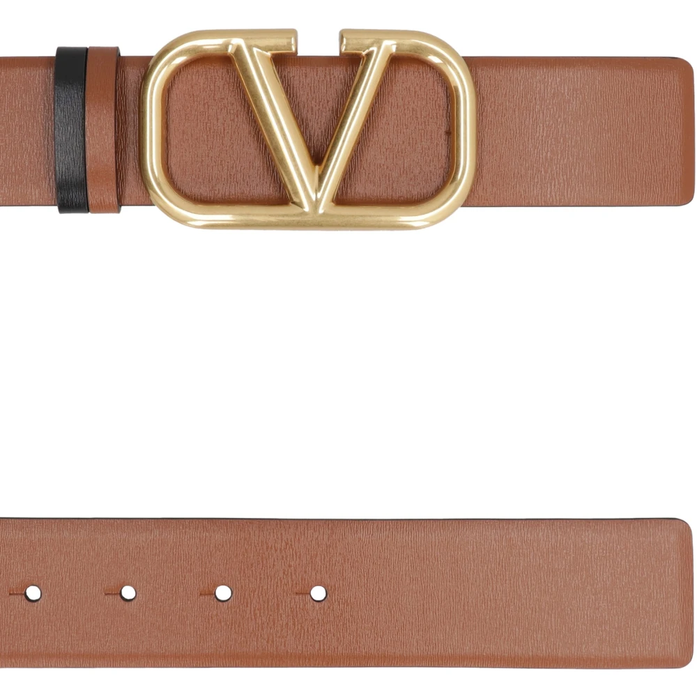 Valentino Omkeerbare leren riem met goudkleurige gesp Brown Dames