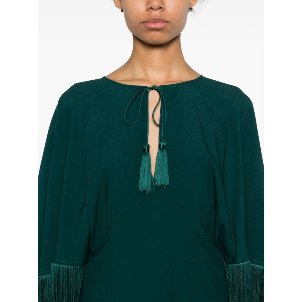 Taller Marmo Groene Cape Jurk met Franje Details Green Dames
