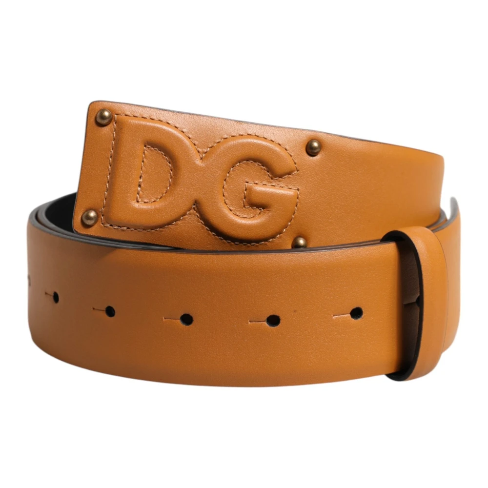 Dolce & Gabbana Unisex Bruin Leren Dg-Logo Reliëf Riem