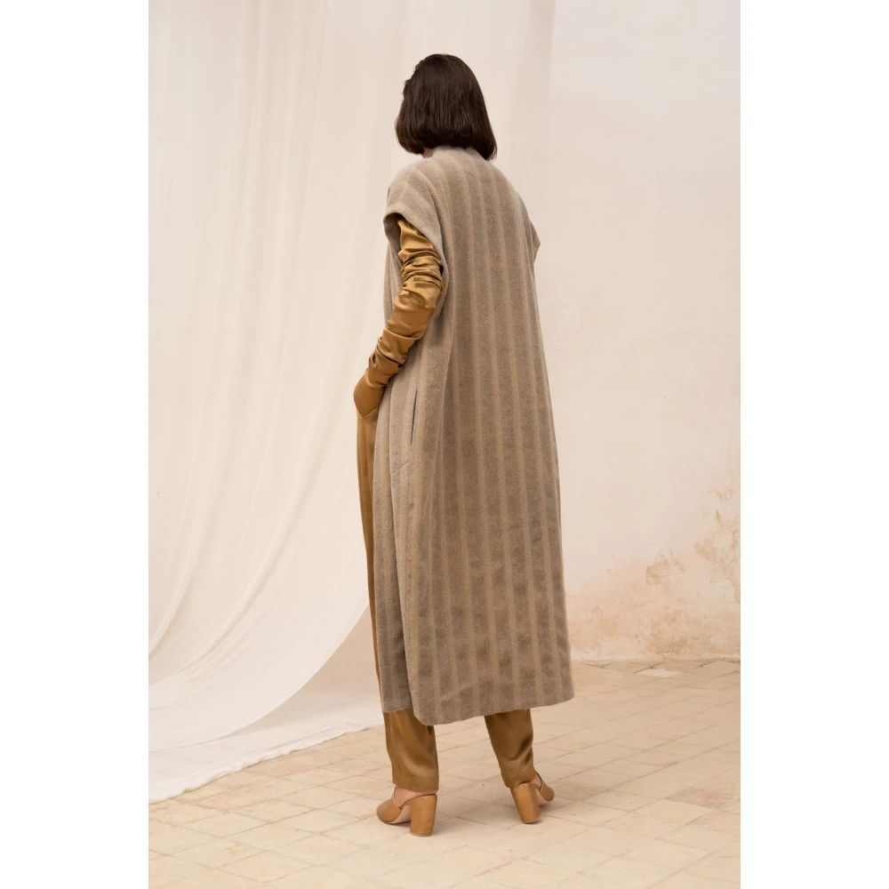 Cortana Gestreept Wol Lang Vest Brown Dames