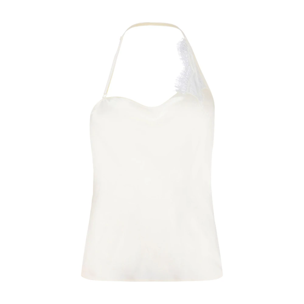 Courrèges Women's Beige Asymmetric Lace Tank Top - Sleeveless Tops - S - Tops