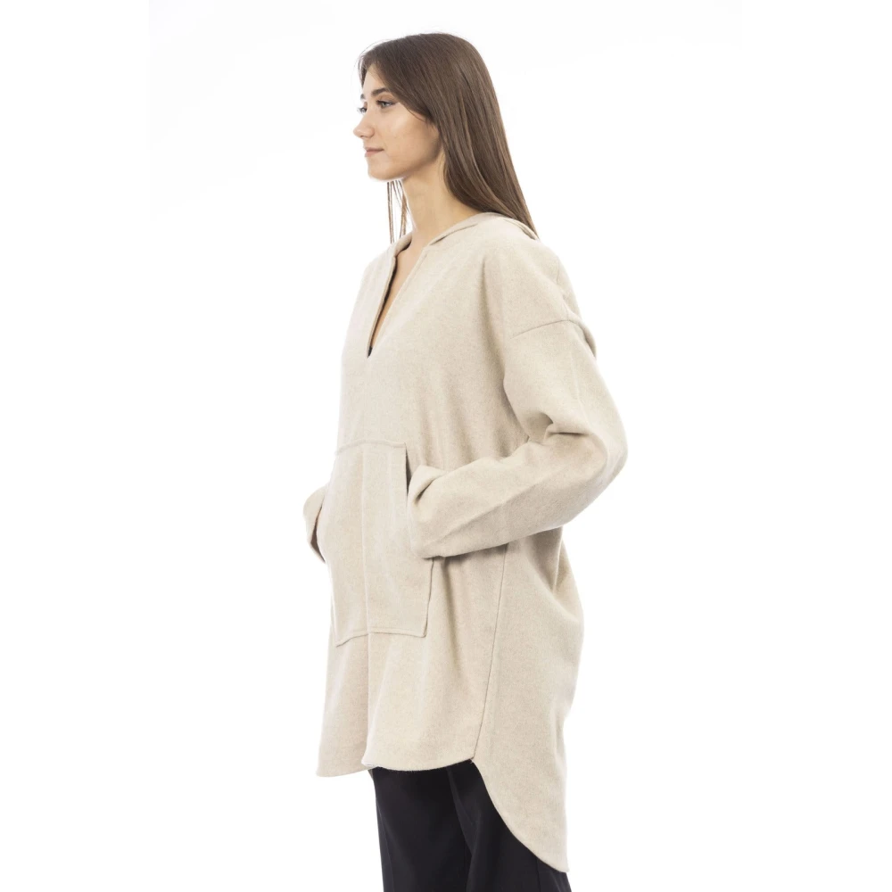Alpha Studio Hoodie met lange mouwen V-hals Beige Dames