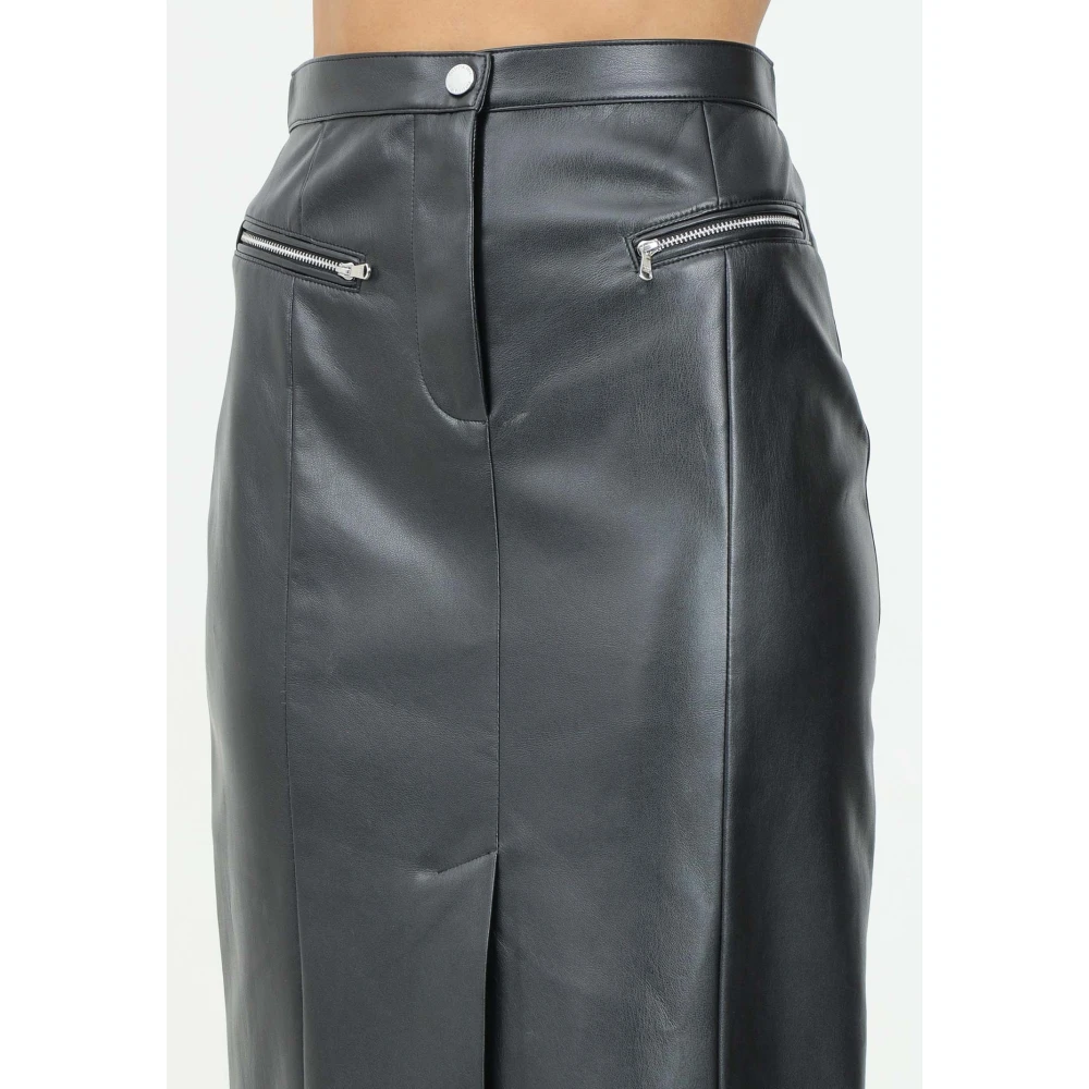 PATRIZIA PEPE Zwarte Midi Rok met Voor Split Black Dames