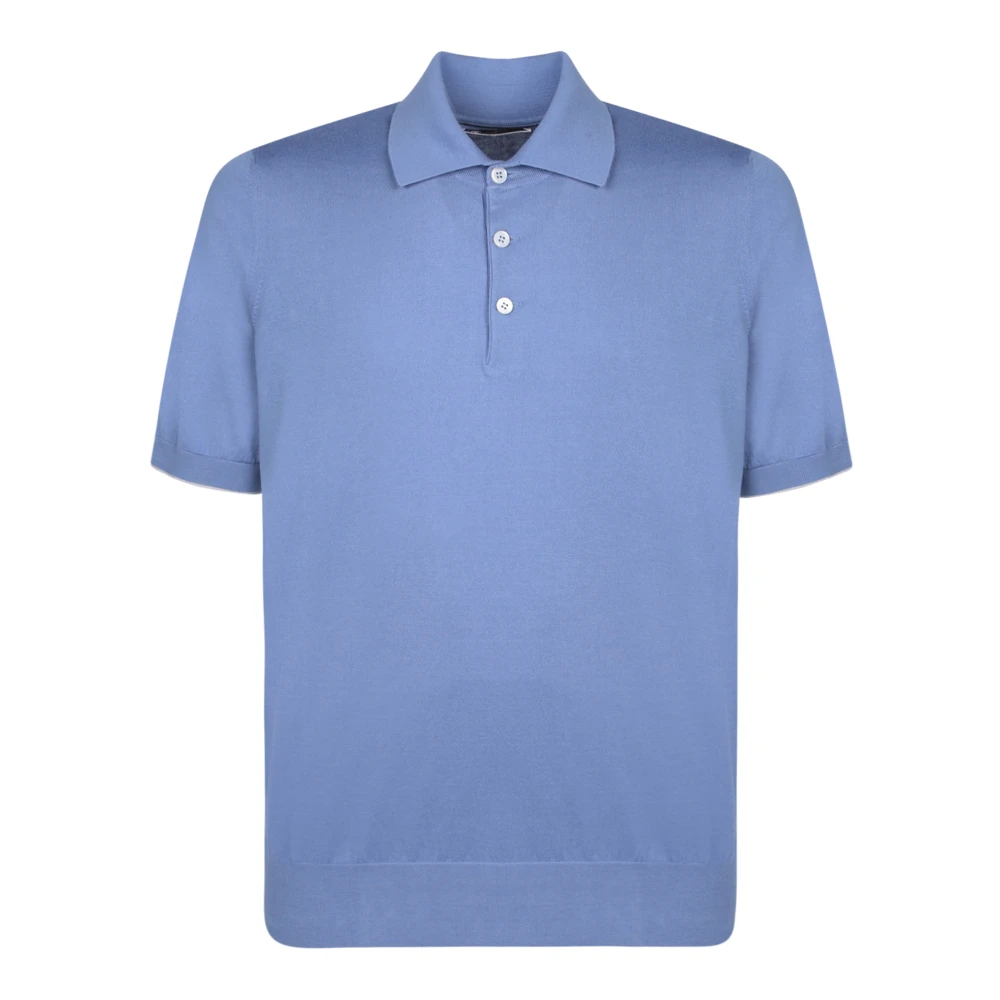 BRUNELLO CUCINELLI Polo T-shirt met contrasterende randen Blue Heren