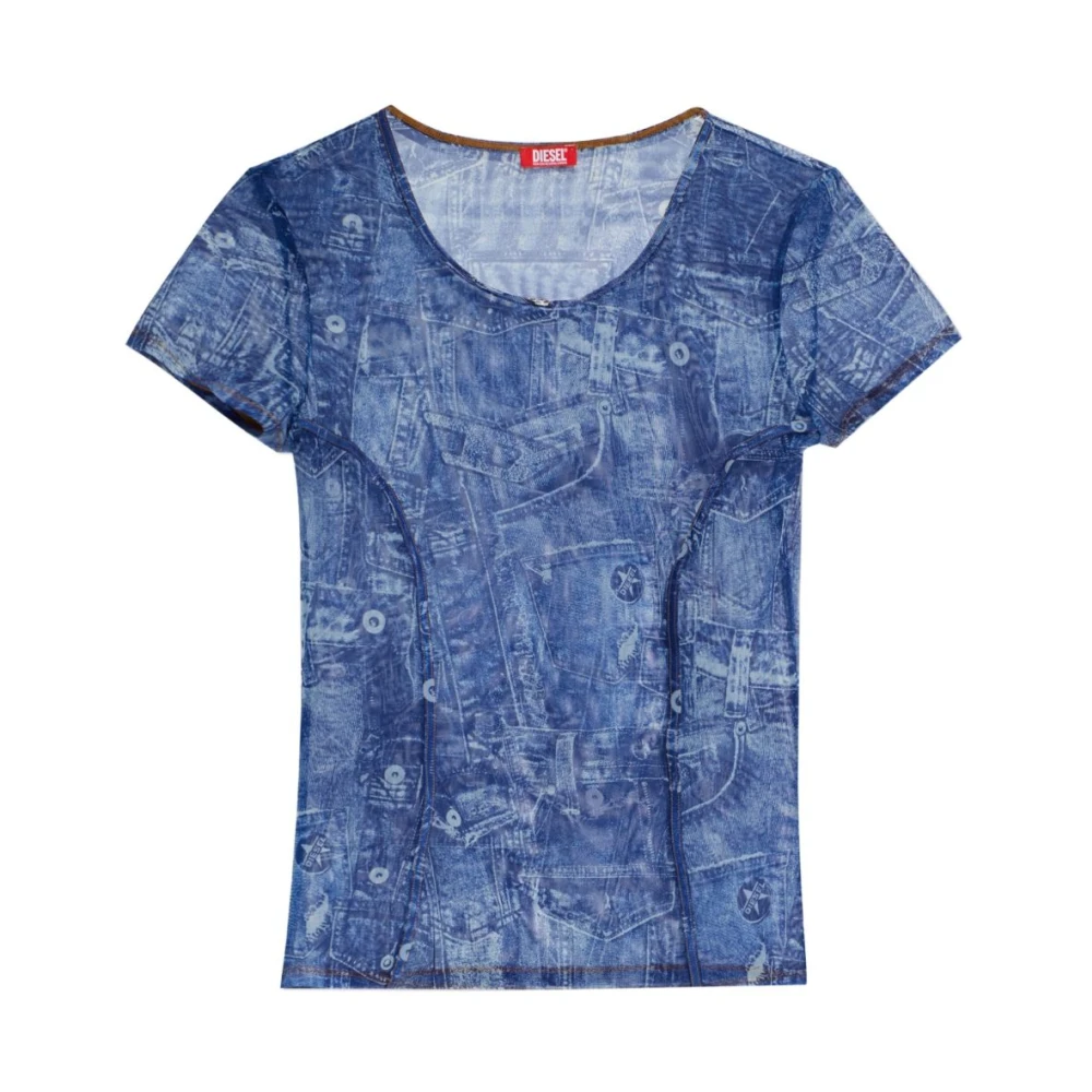 Diesel Women's Blue T-Shirts, M, Denim Print T-Shirt