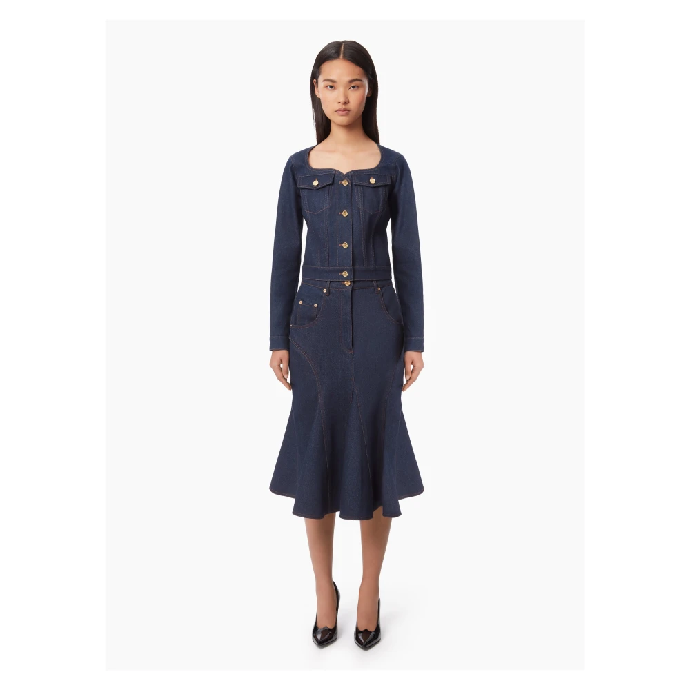 Nina Ricci Blauwe Denim Midi Rok Blue Dames