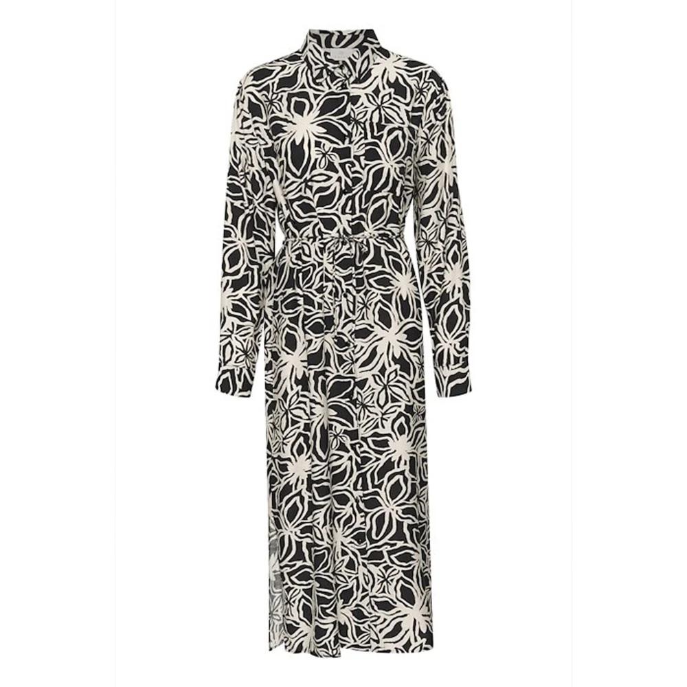 Kaffe Bloemenoverhemdjurk Zwart Beige Black Dames