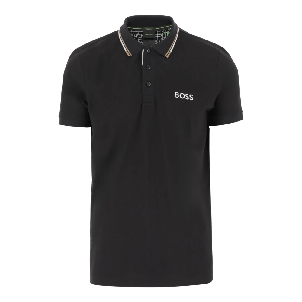 Hugo Boss Logo Polo Shirt in Stretch Cotton Blend Black Heren