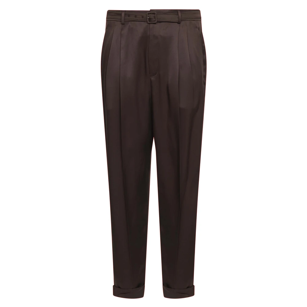 Saint Laurent Men's Brown Slim-Fit Trousers In Silk