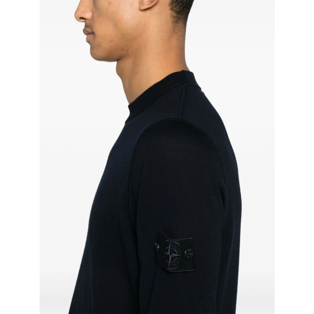 Stone Island Blauwe Wollen Gebreide Trui Blue Heren