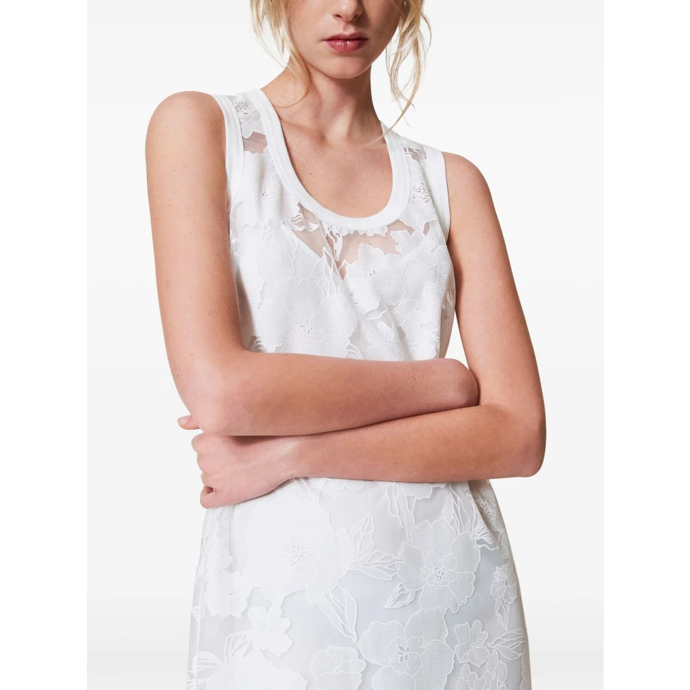 Twinset Witte Doorschijnende Mouwloze Jurk White Dames