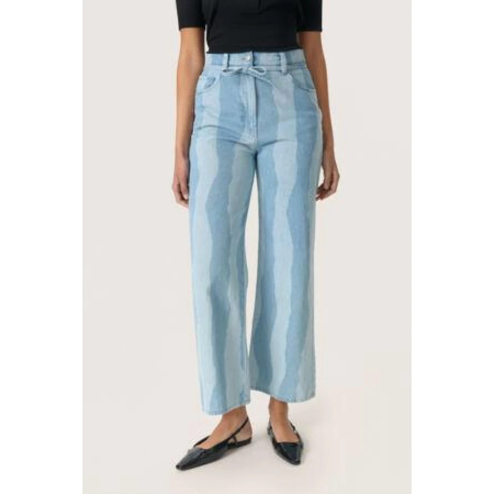 Soaked in Luxury Blauwe Gescheurde Strepen Katoenen Broek Blue Dames
