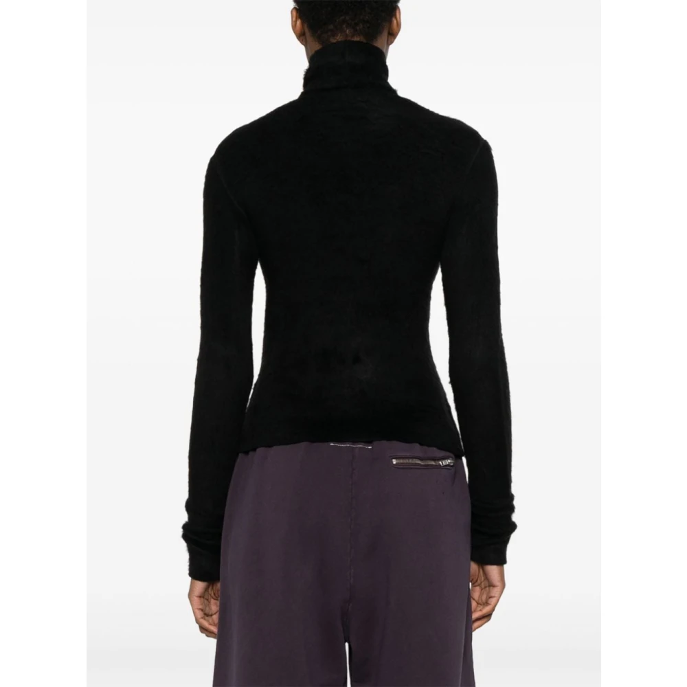 MM6 Maison Margiela Zwarte Geribbelde Trui Hoge Hals Vrouwen Black Dames