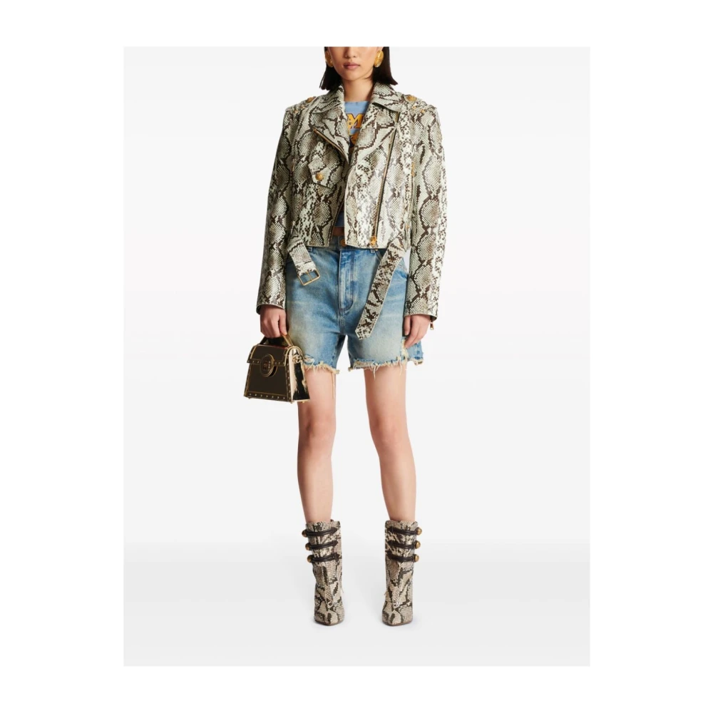 Balmain Denim Shorts met Geborduurd Logo Blue Dames