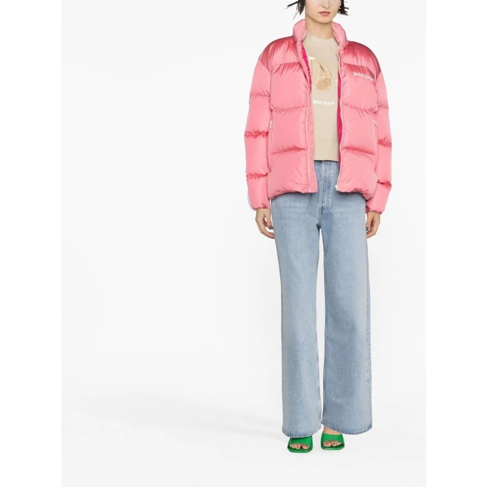Palm Angels Roze Contrast Logo Puffer Jas Pink Dames