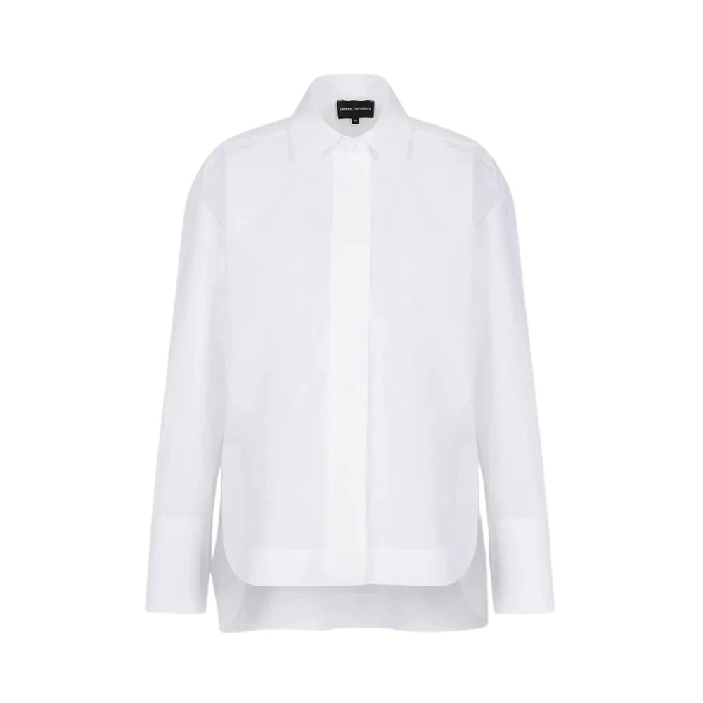 Emporio Armani Gestructureerd katoenen poplin overhemd met zijopeningen White Dames