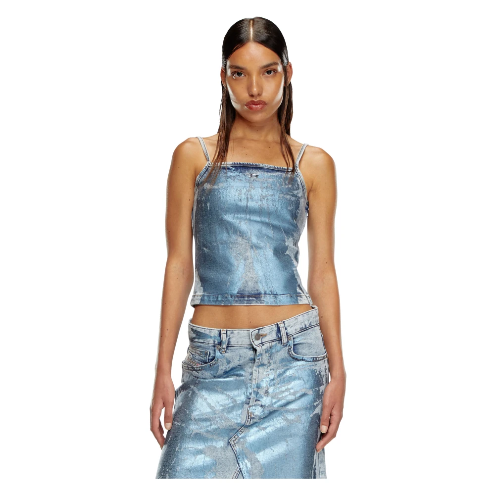 Diesel Monogram Denim Top met Ritssluiting Blue Dames