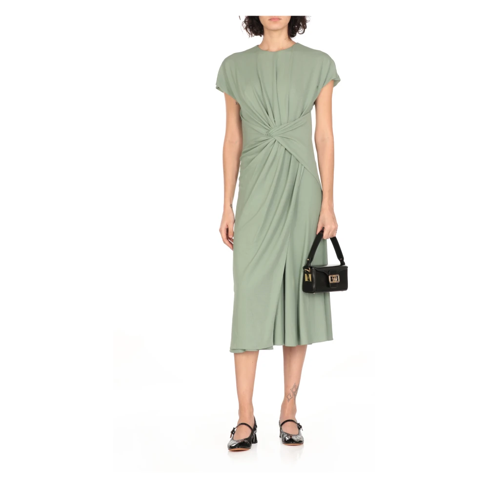 Lanvin Groene viscose jurk met draperie detail Green Dames