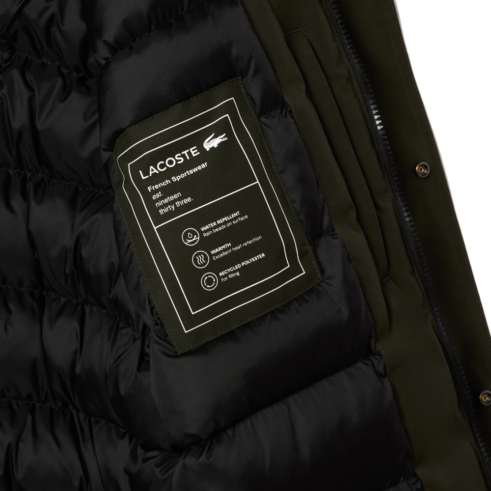 Lacoste Waterdichte Gewatteerde Parka Khaki Groen Green Heren