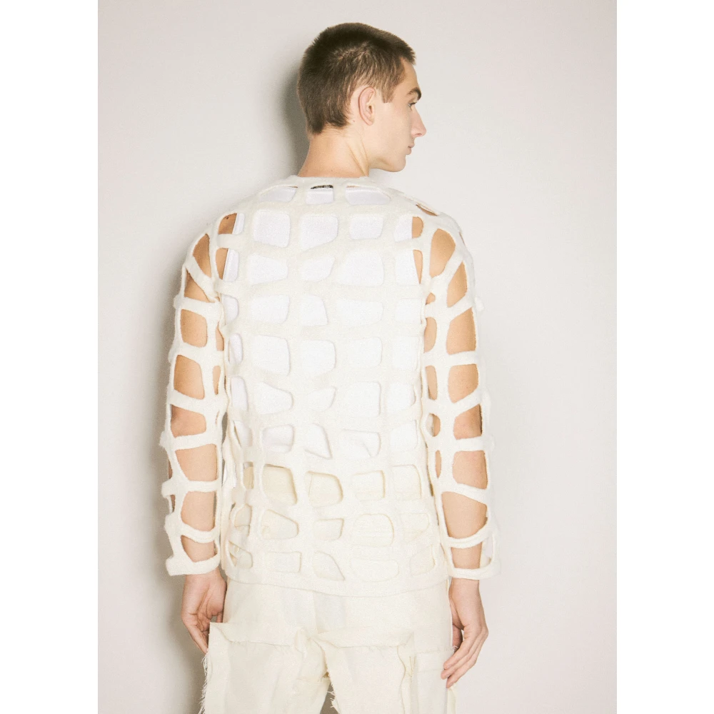 Comme des Garçons Geborstelde Wol Geperforeerde Trui Beige Heren