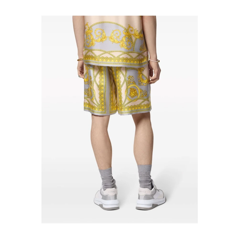 Versace Gouden Zijden Print Shorts Multicolor Heren