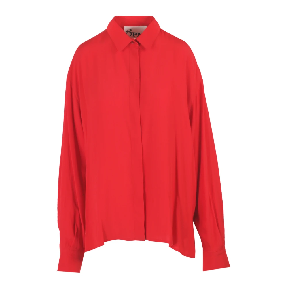 8pm Crepe Blouse met Klassieke Kraag Red Dames