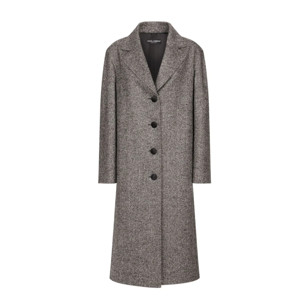 Dolce & Gabbana Stijlvolle Herringbone Patroon Jas Brown Dames