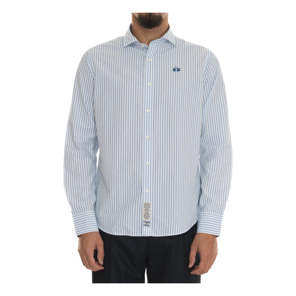 LA MARTINA Gestreept shirt met lange mouwen en Franse hals Blue Heren