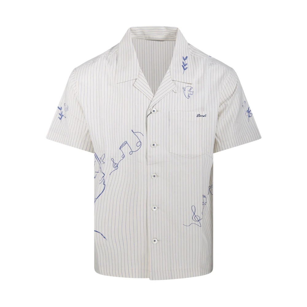 Dunst Men's White Hand-Drawing Open Collared Shirt - Short Sleeve Shirts - Xs - Shirts