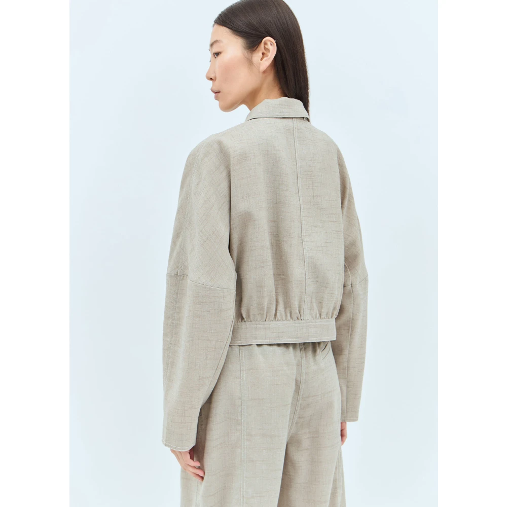 Ganni Klassieke Crop Jas met Topstitching Beige Dames