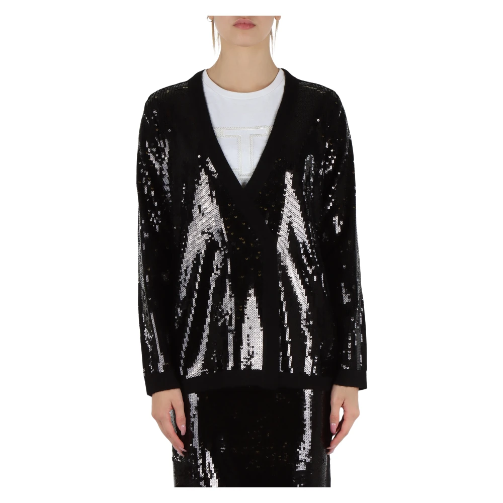 Twinset Pailletten wolmix double-breasted cardigan Black Dames