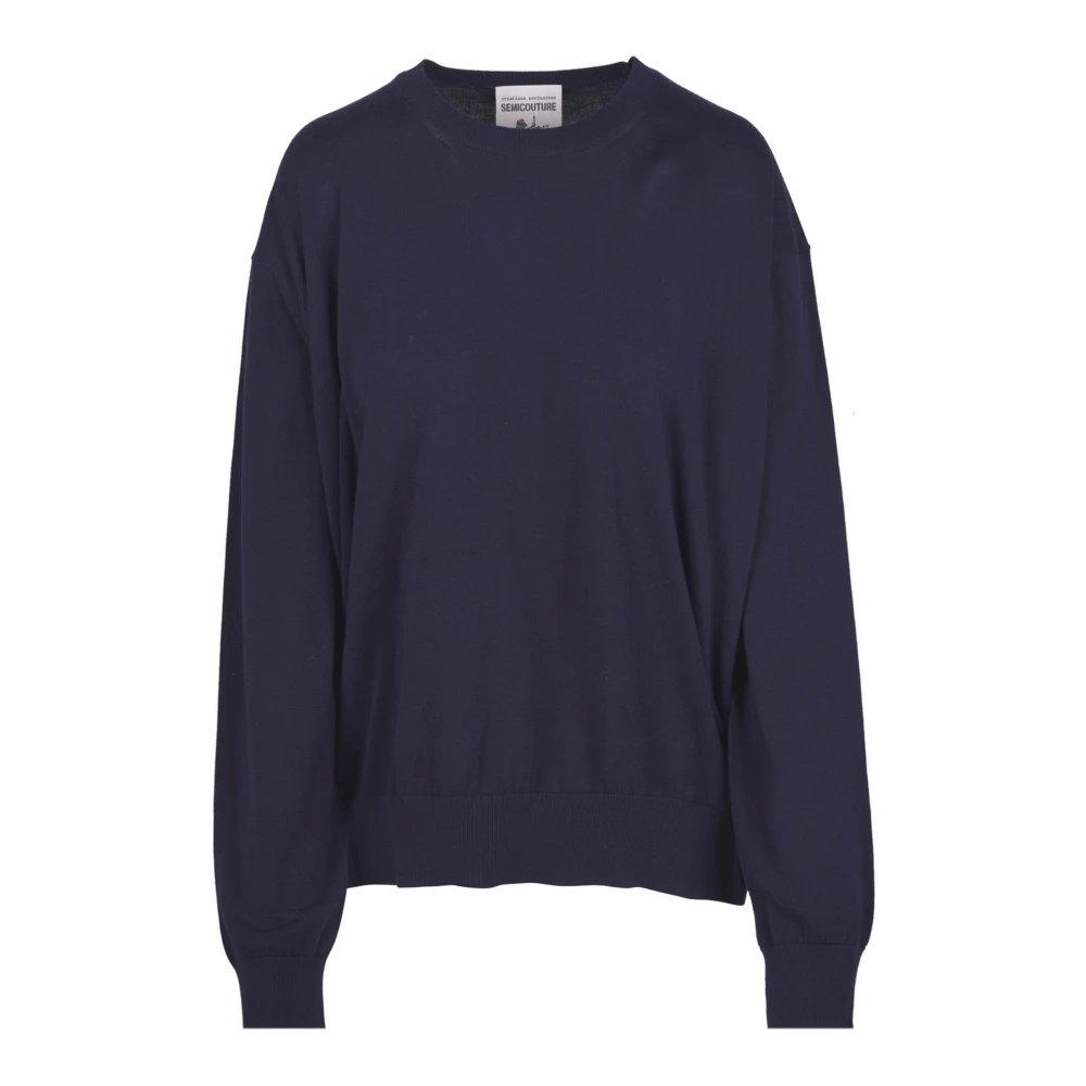 Semicouture Blue Round-Neck Knitwear, Female, S, Maglia Alejandra