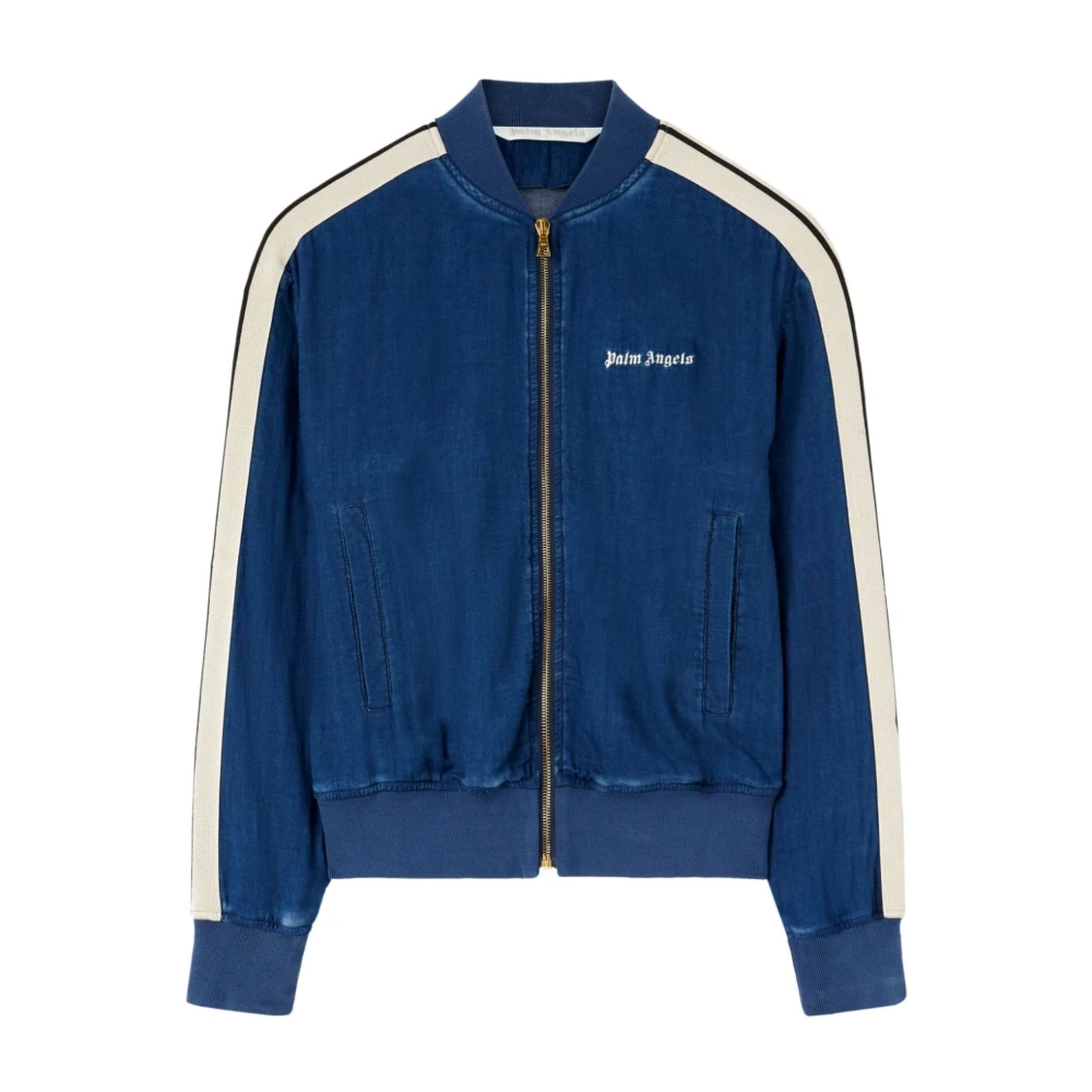 Palm Angels Blauwe Chambray Bomberjack Blue Dames