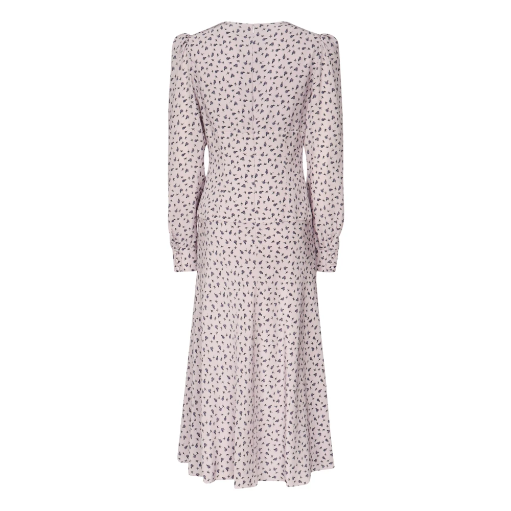 Alessandra Rich Roze Zijden Jurk met Rozenprint in Midi-lengte Pink Dames