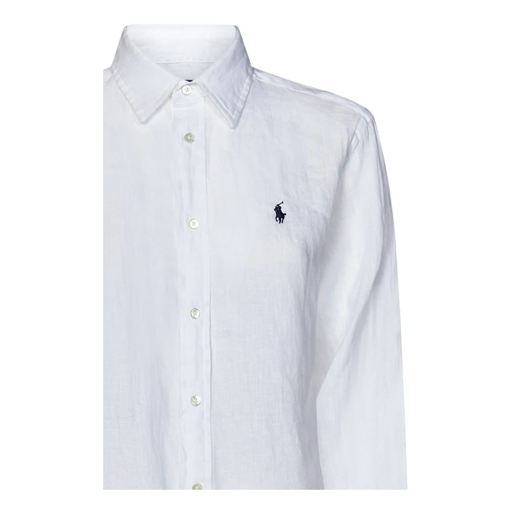 Ralph Lauren Witte Linnen Overhemd met Pony Borduursel White Dames
