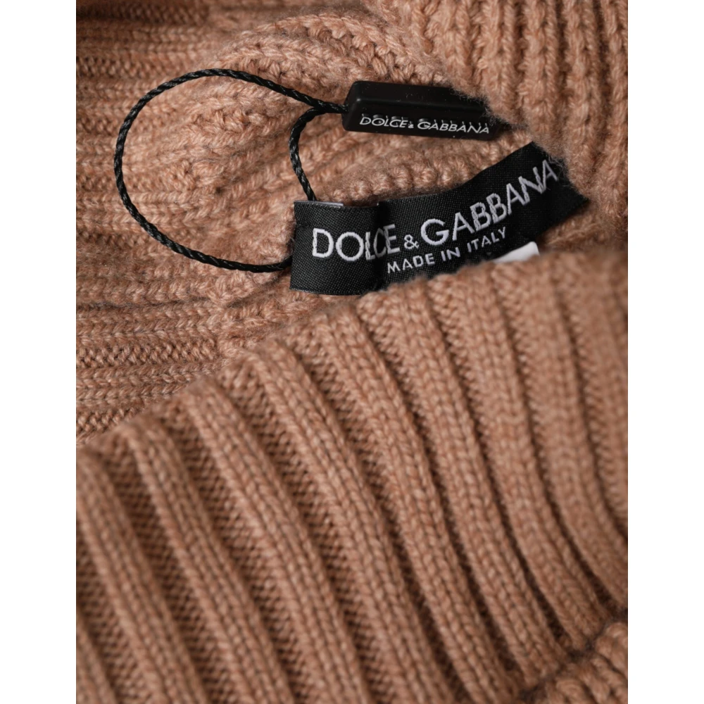 Dolce & Gabbana Bruine Gebreide Bontbal Winter Beanie Hoed Brown Dames