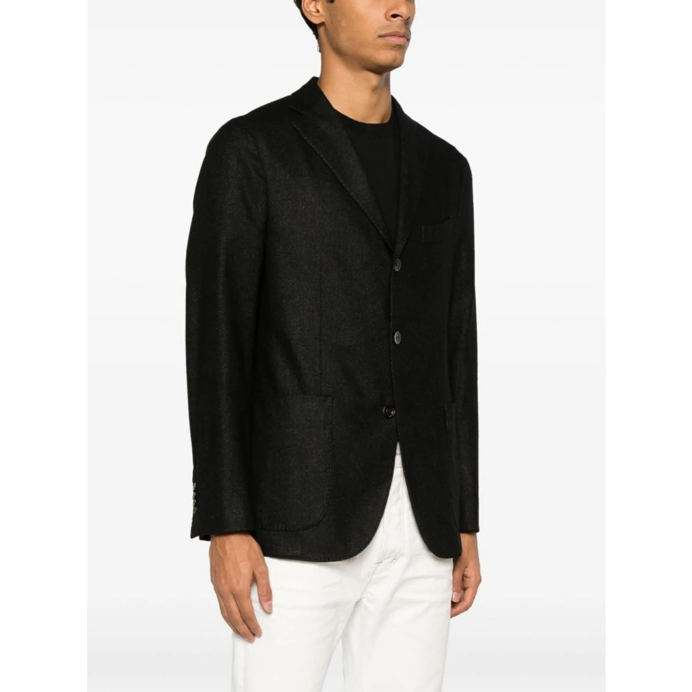 Boglioli Zwarte wollen jas met dartdetails Black Heren