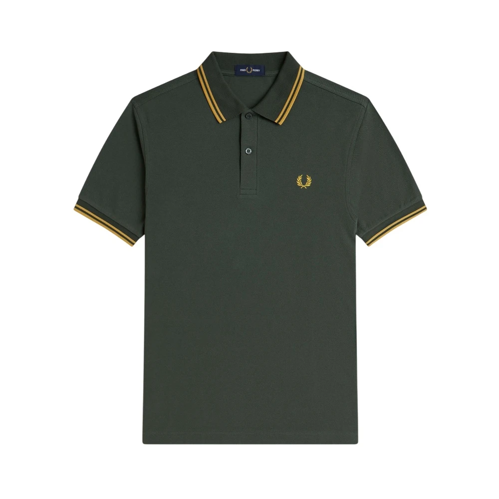 Fred Perry Men's Green Polo Shirt With Double Stripe