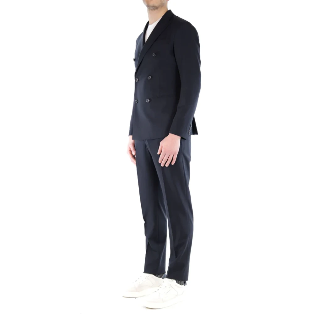 Emporio Armani Dubbelbreasted wollen jurk met revers Blue Heren